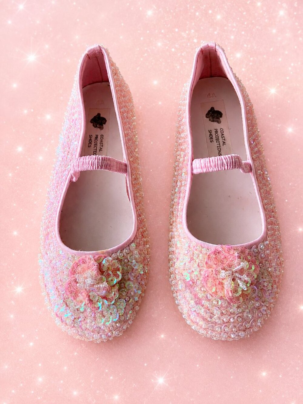 NEW Pink Sequin Girls Shoes w/Rosettes Toddler/Tween Girl‎ 7 Toddler 3 4 5 Youth